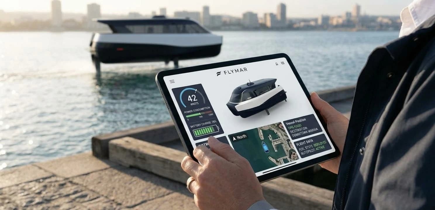 FLYMAR vessel and navigation controls on a tablet